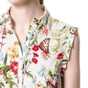 Zara floral print sleeveless button up blouse